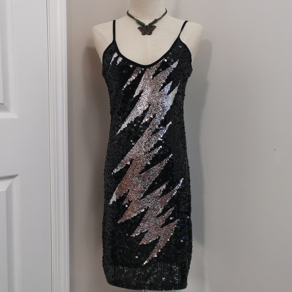 Sequin Black and Silver Mini Dress （M) - Picture 2 of 7